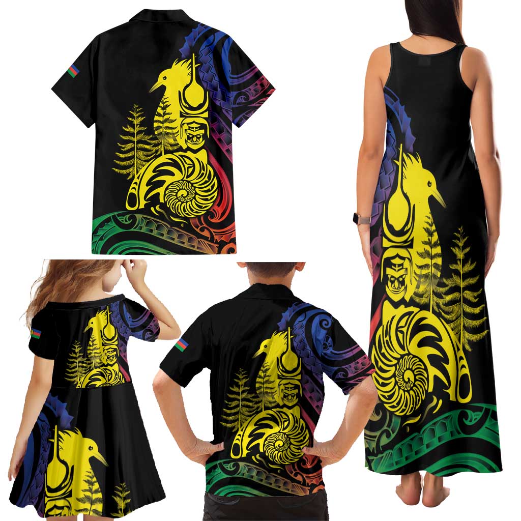 New Caledonia Kanaky Family Matching Tank Maxi Dress and Hawaiian Shirt Stylized Fleche Faitiere With Kagu Bird LT7 - Polynesian Pride