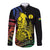 New Caledonia Kanaky Long Sleeve Button Shirt Stylized Fleche Faitiere With Kagu Bird