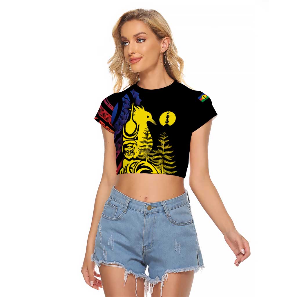 New Caledonia Kanaky Raglan Cropped T Shirt Stylized Fleche Faitiere With Kagu Bird