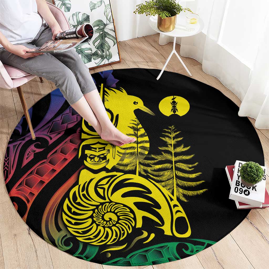 New Caledonia Kanaky Round Carpet Stylized Fleche Faitiere With Kagu Bird