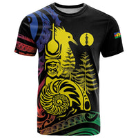 New Caledonia Kanaky T Shirt Stylized Fleche Faitiere With Kagu Bird LT7 Black - Polynesian Pride