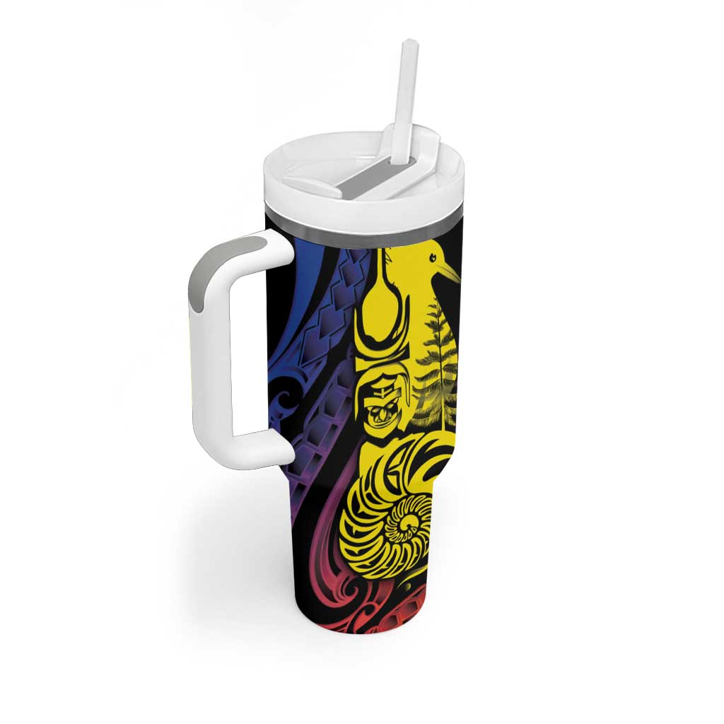 New Caledonia Kanaky Tumbler With Handle Stylized Fleche Faitiere With Kagu Bird
