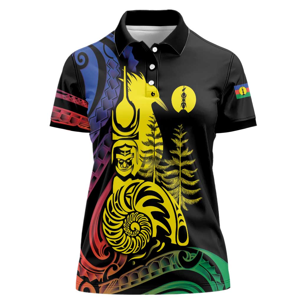 New Caledonia Kanaky Women Polo Shirt Stylized Fleche Faitiere With Kagu Bird