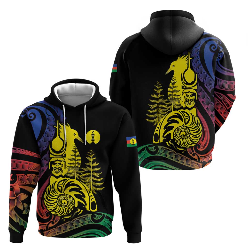 New Caledonia Kanaky Zip Hoodie Stylized Fleche Faitiere With Kagu Bird