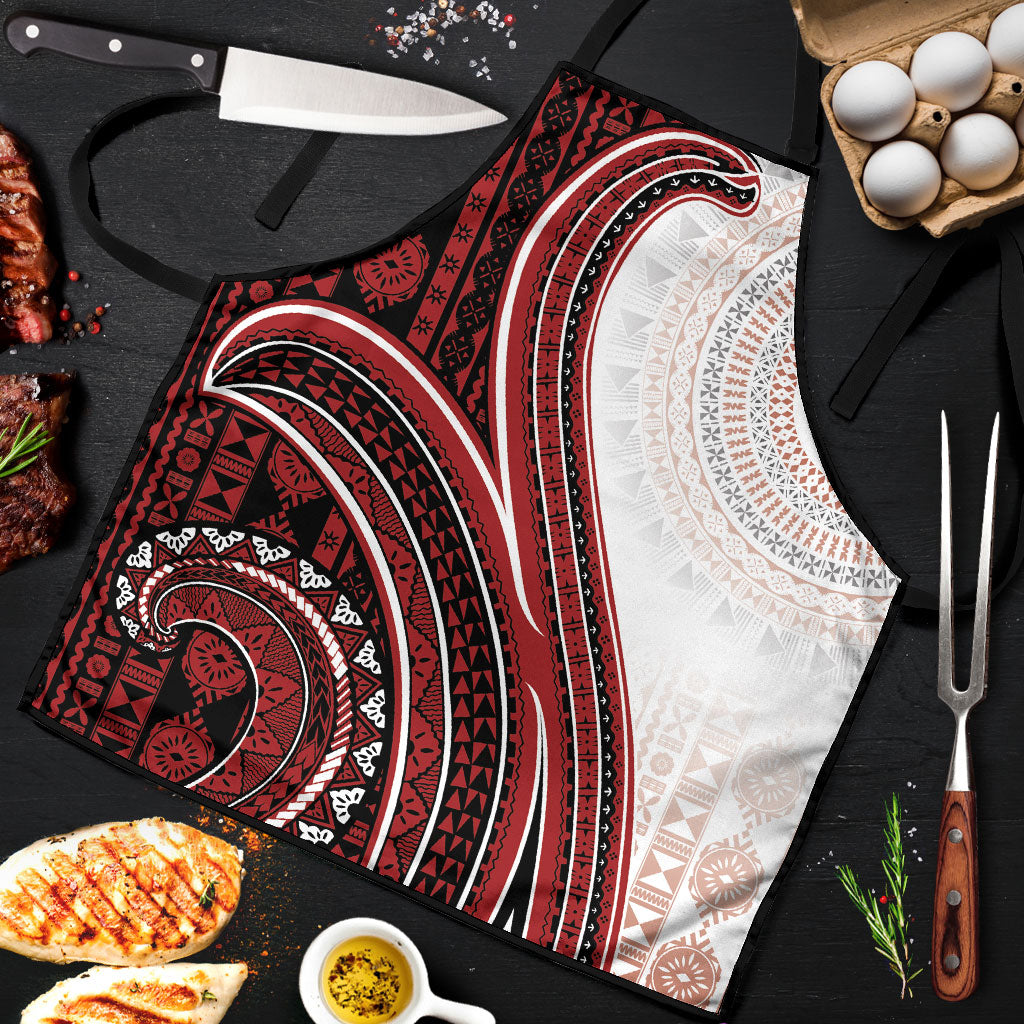 Bula Fiji Vintage Tapa Apron Kaivity Masi Wave Motifs - Red