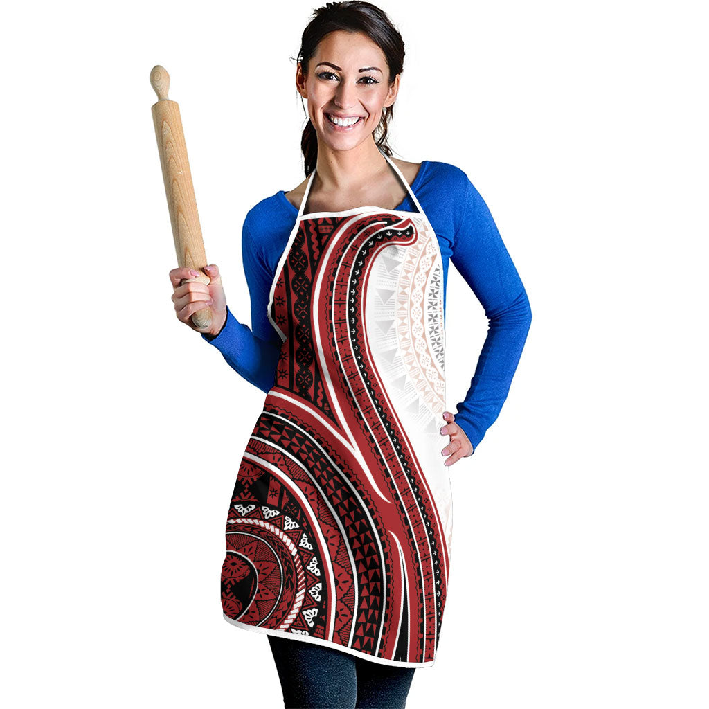 Bula Fiji Vintage Tapa Apron Kaivity Masi Wave Motifs - Red