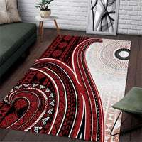 Bula Fiji Vintage Tapa Area Rug Kaivity Masi Wave Motifs - Red