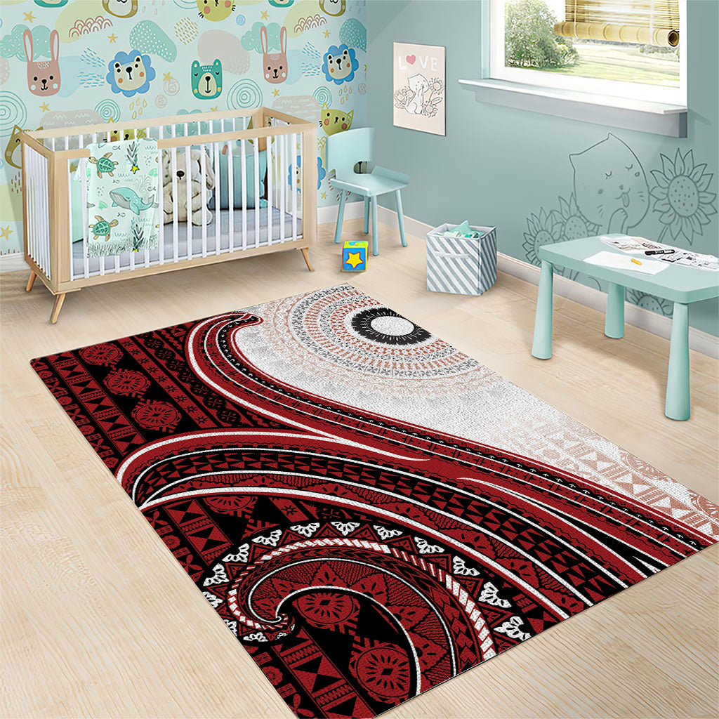 Bula Fiji Vintage Tapa Area Rug Kaivity Masi Wave Motifs - Red