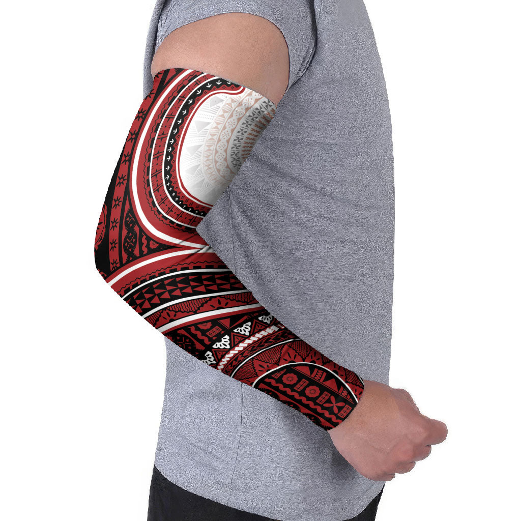 Bula Fiji Vintage Tapa Arm Sleeves Kaivity Masi Wave Motifs - Red