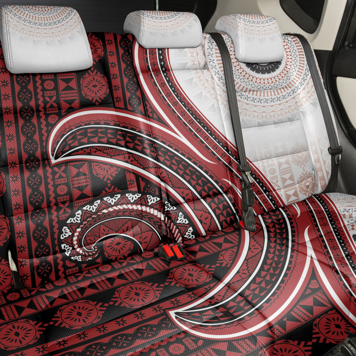 Bula Fiji Vintage Tapa Back Car Seat Cover Kaivity Masi Wave Motifs - Red