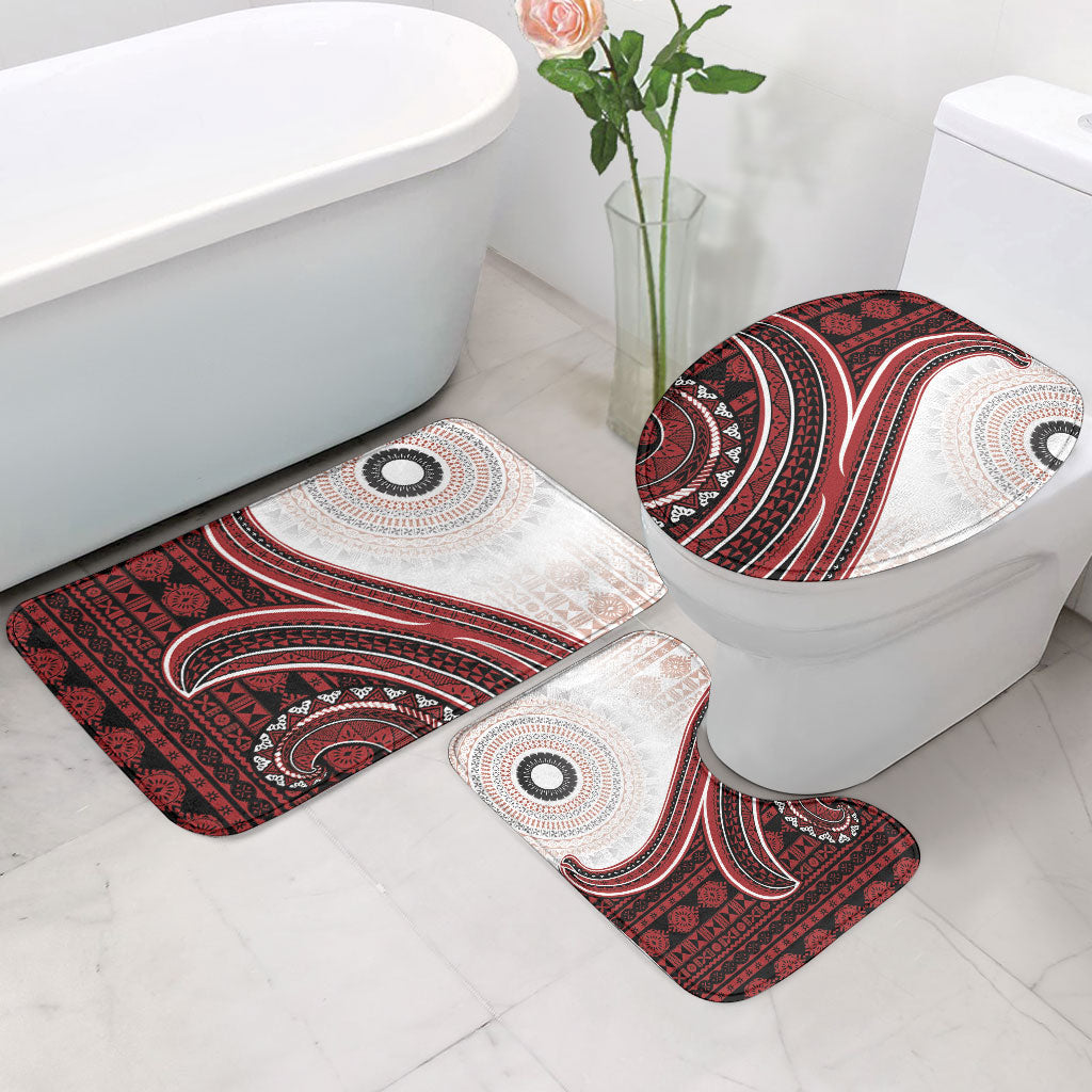 Bula Fiji Vintage Tapa Bathroom Set Kaivity Masi Wave Motifs - Red