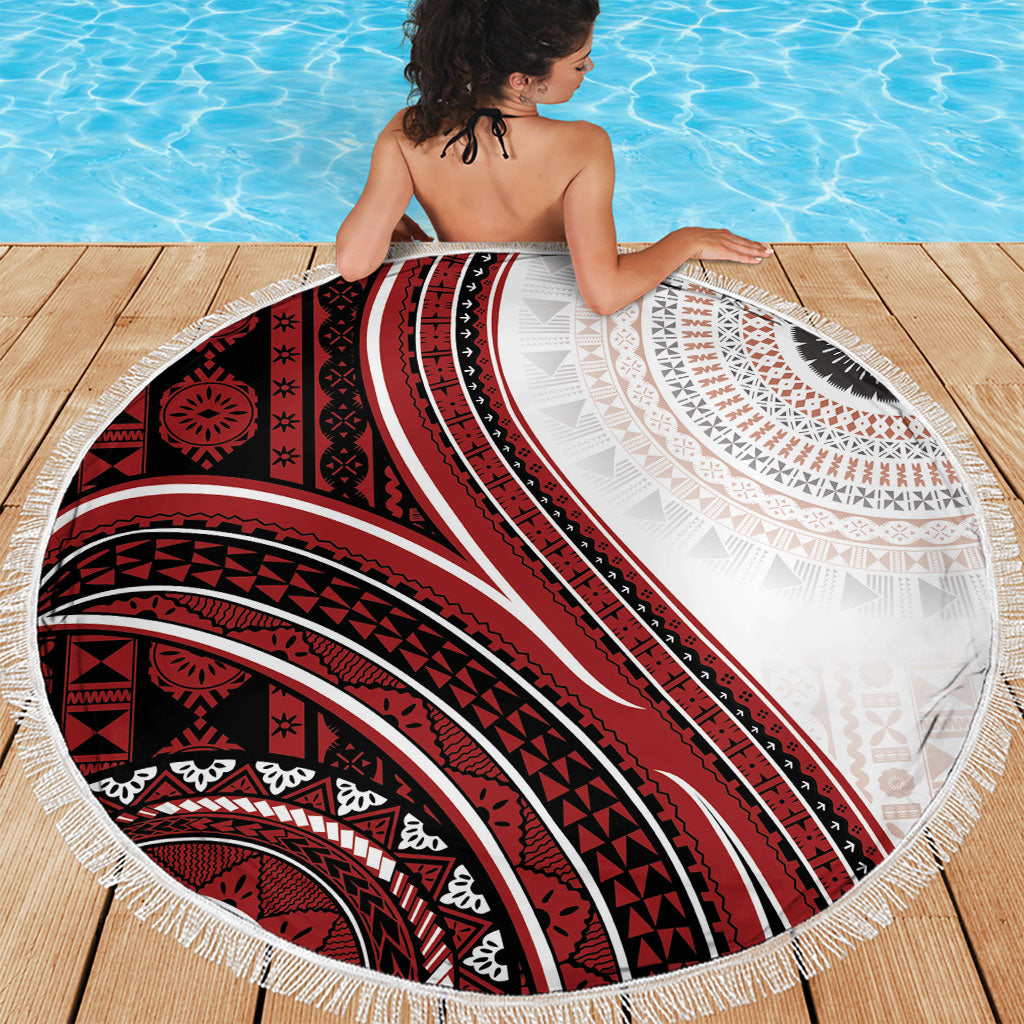 Bula Fiji Vintage Tapa Beach Blanket Kaivity Masi Wave Motifs - Red