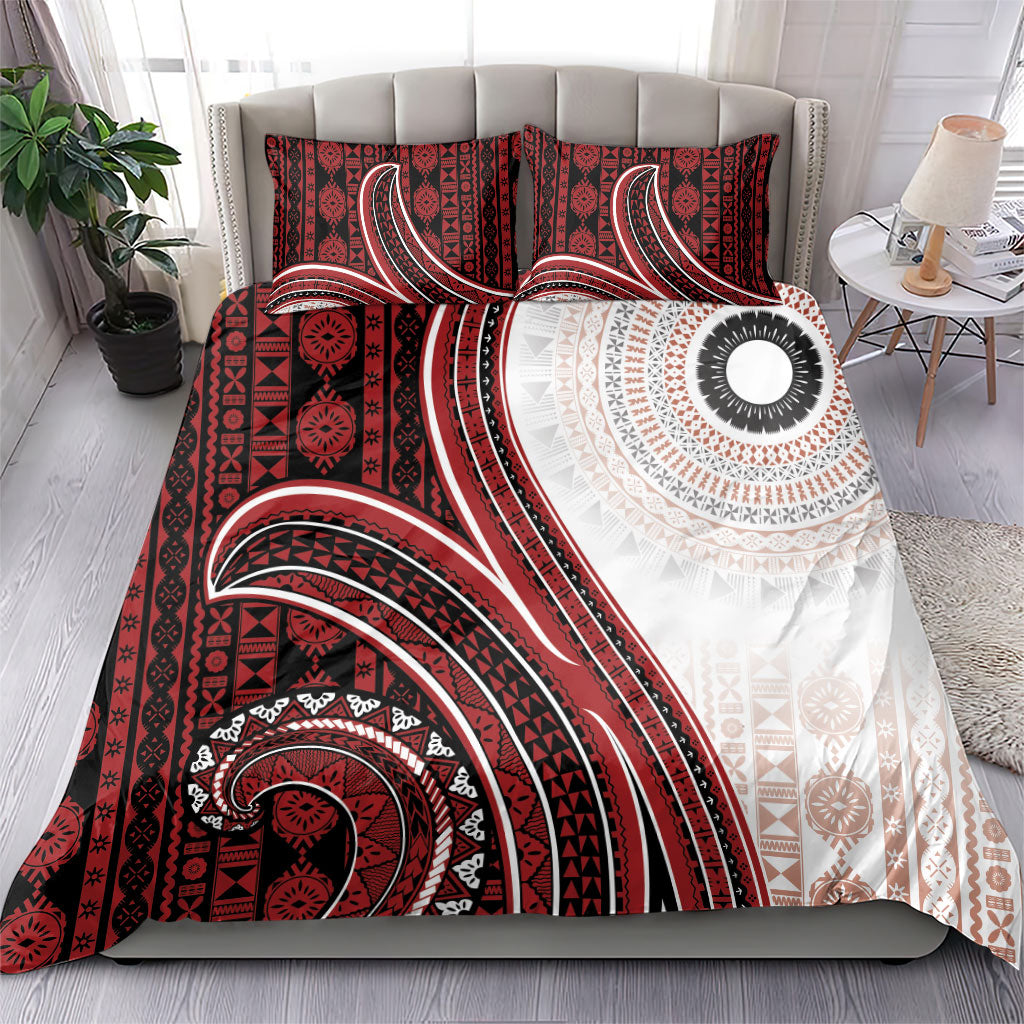 Bula Fiji Vintage Tapa Bedding Set Kaivity Masi Wave Motifs - Red