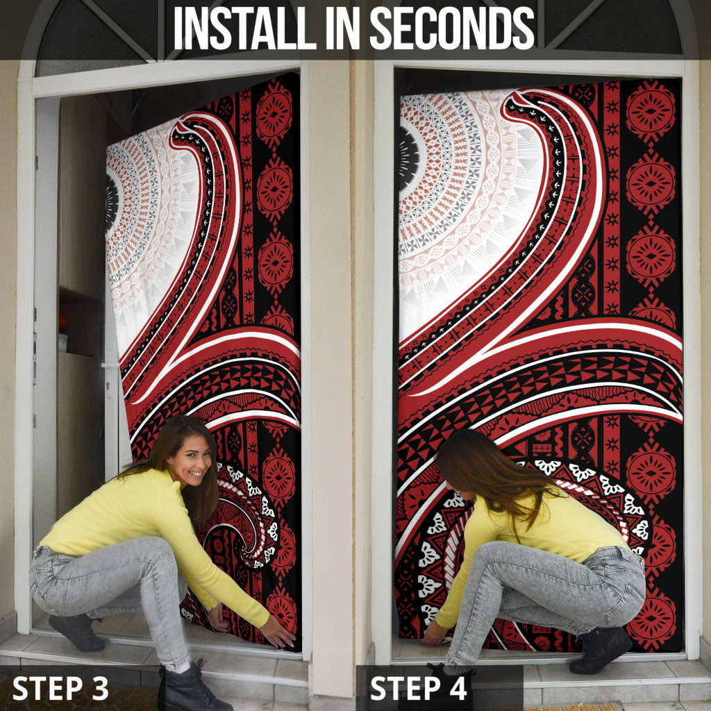 Bula Fiji Vintage Tapa Door Cover Kaivity Masi Wave Motifs - Red