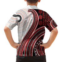 Bula Fiji Vintage Tapa Family Matching Long Sleeve Bodycon Dress and Hawaiian Shirt Kaivity Masi Wave Motifs - Red LT7 - Polynesian Pride