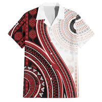 Bula Fiji Vintage Tapa Family Matching Puletasi and Hawaiian Shirt Kaivity Masi Wave Motifs - Red LT7 Dad's Shirt - Short Sleeve Red - Polynesian Pride