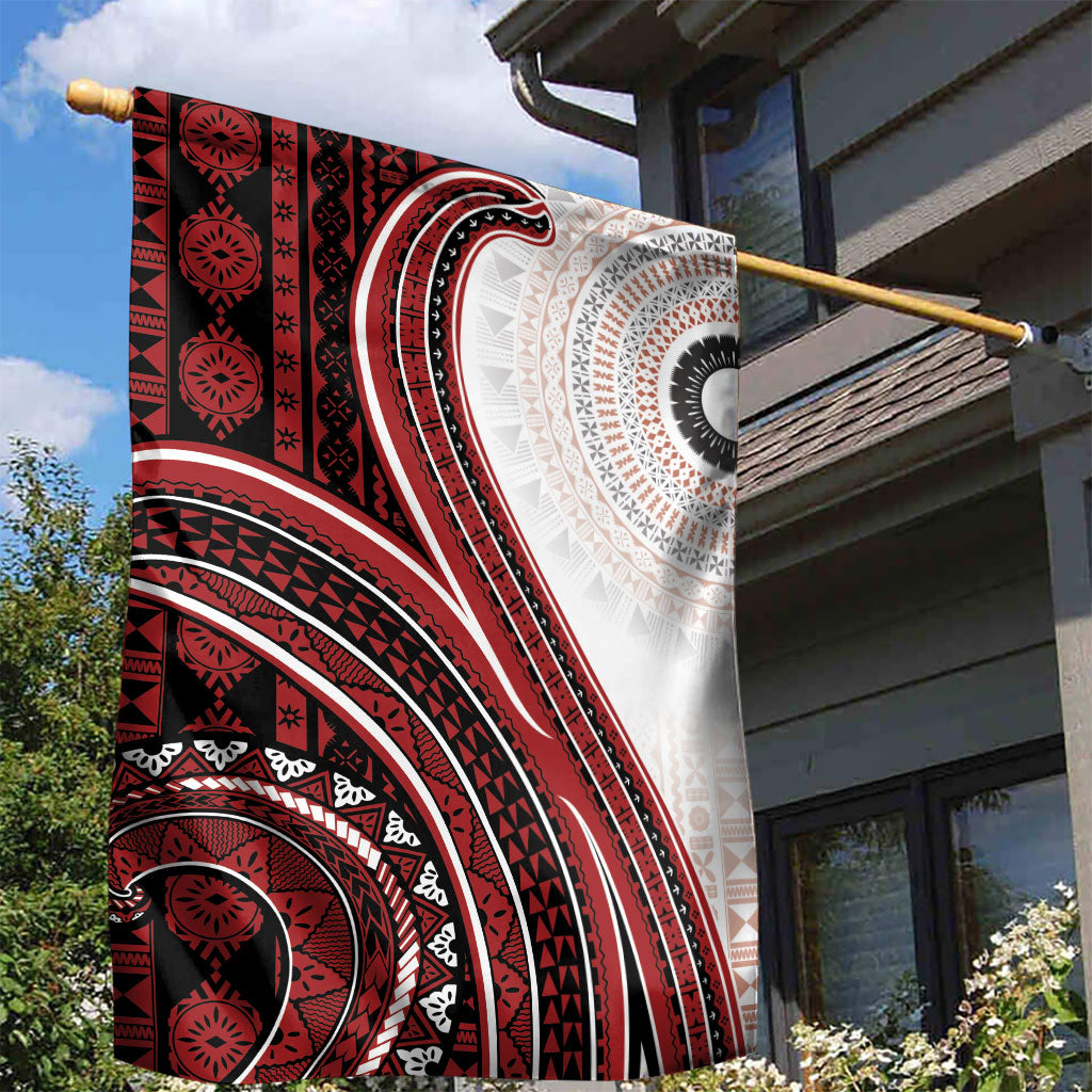 Bula Fiji Vintage Tapa Garden Flag Kaivity Masi Wave Motifs - Red