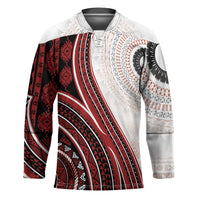 Bula Fiji Vintage Tapa Hockey Jersey Kaivity Masi Wave Motifs - Red