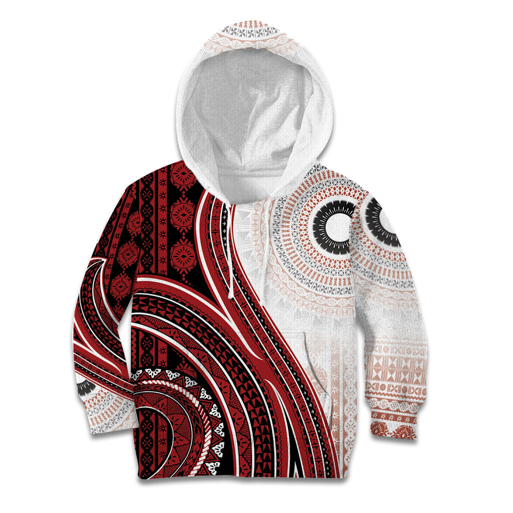 Bula Fiji Vintage Tapa Kid Hoodie Kaivity Masi Wave Motifs - Red