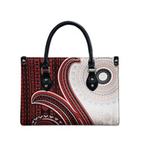 Bula Fiji Vintage Tapa Leather Bag Kaivity Masi Wave Motifs - Red