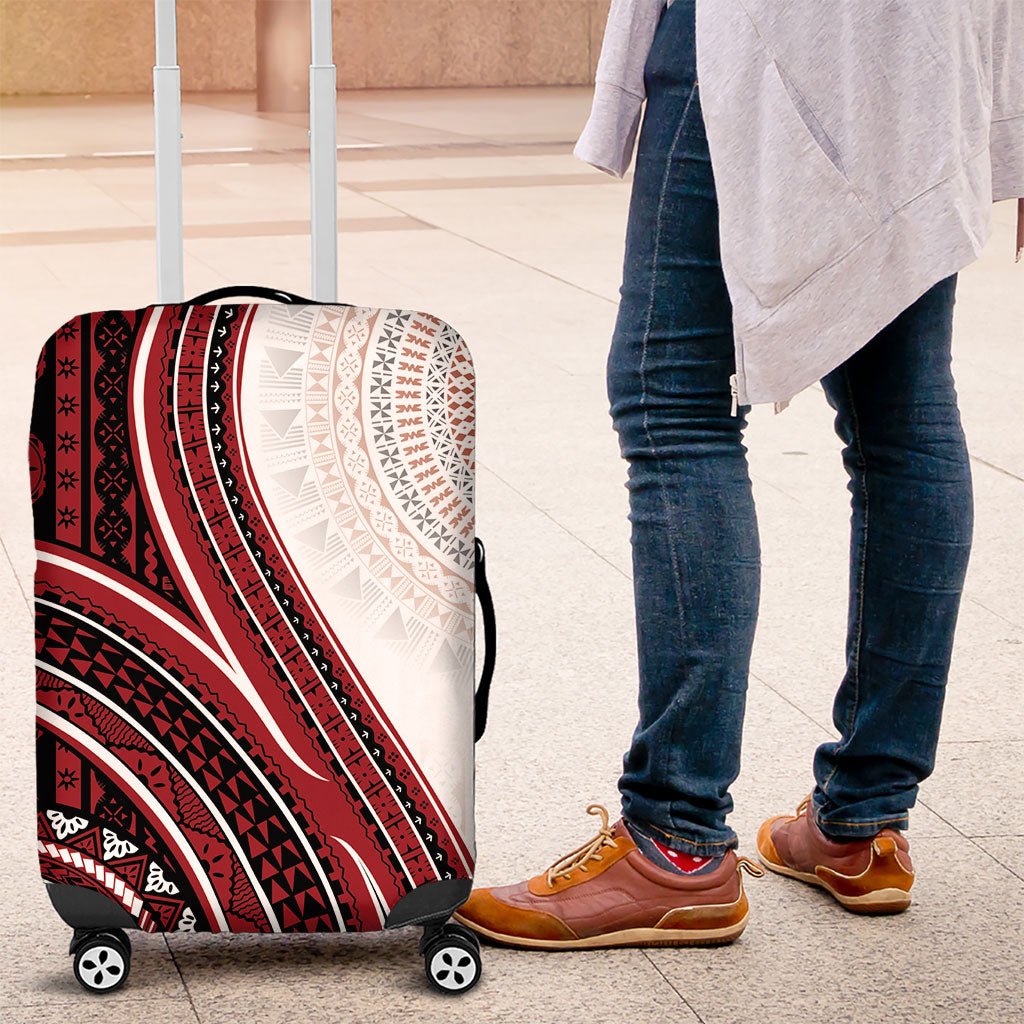 Bula Fiji Vintage Tapa Luggage Cover Kaivity Masi Wave Motifs - Red
