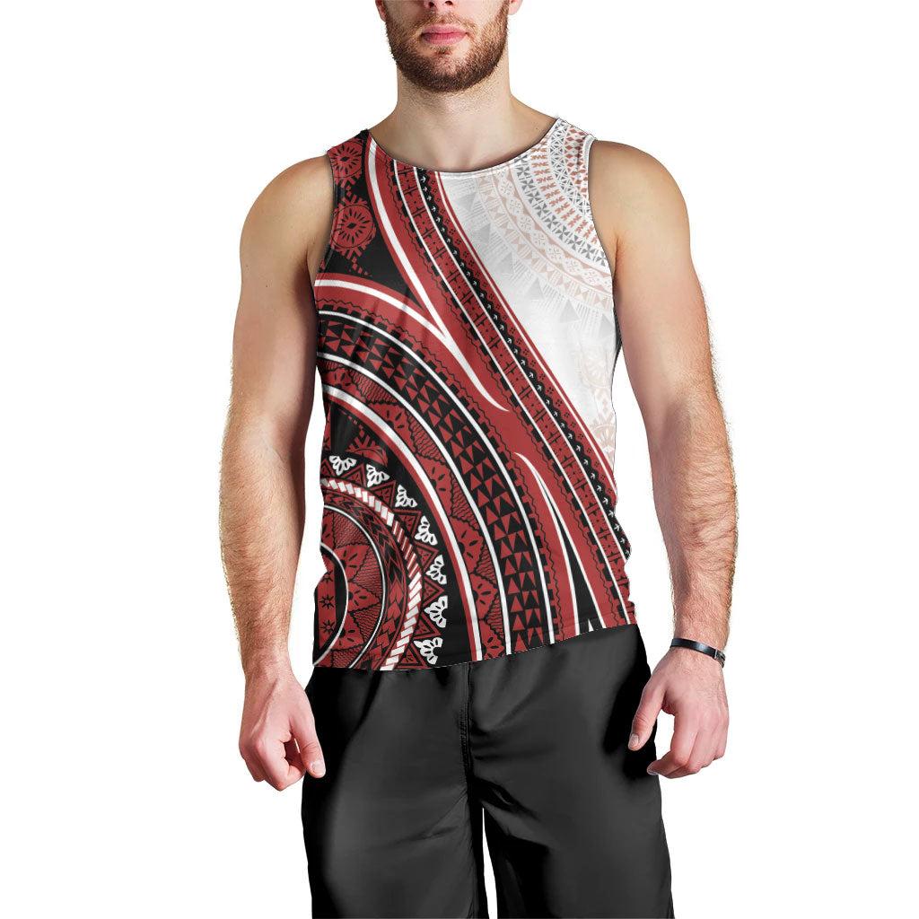 Bula Fiji Vintage Tapa Men Tank Top Kaivity Masi Wave Motifs - Red