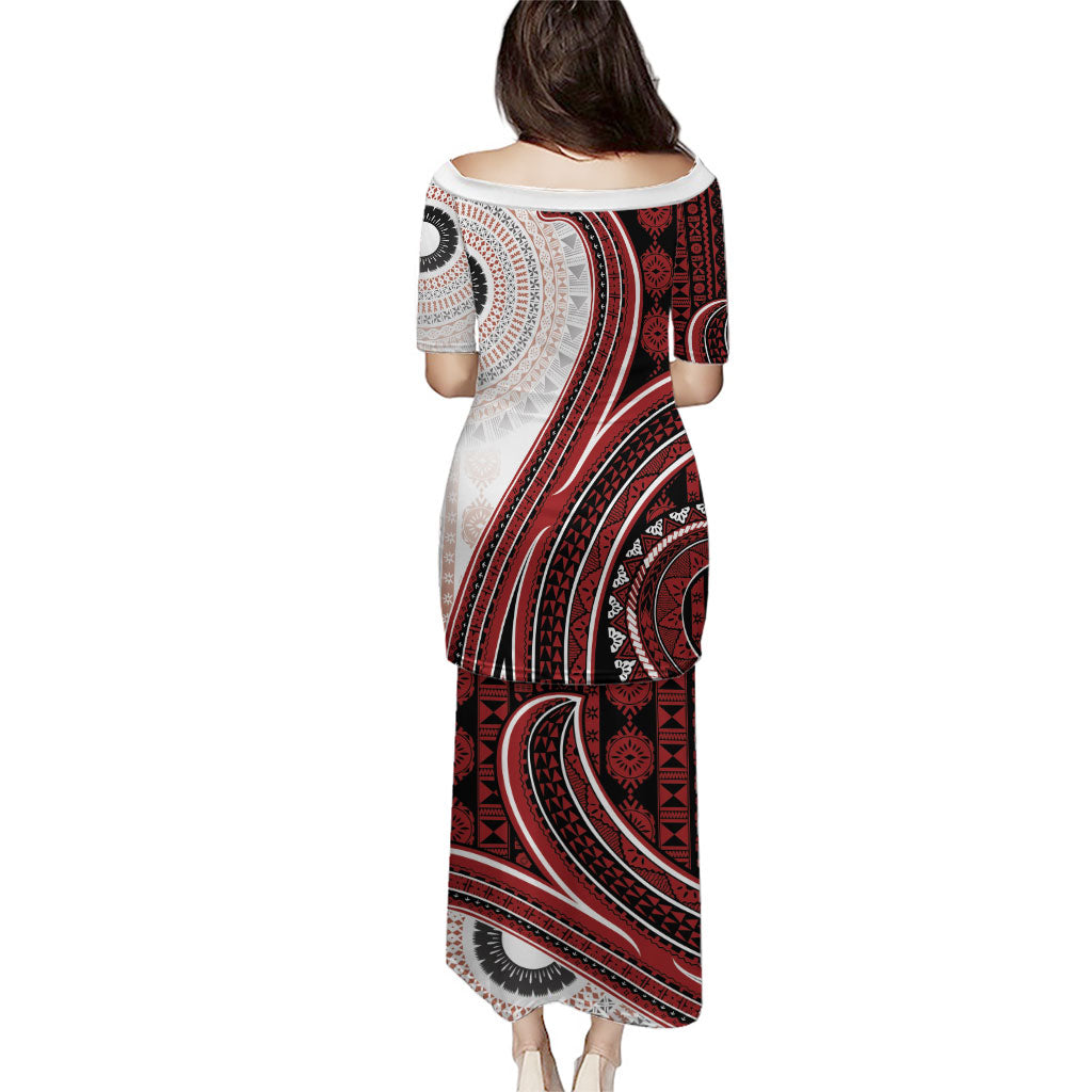 Bula Fiji Vintage Tapa Puletasi Kaivity Masi Wave Motifs - Red