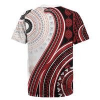 Bula Fiji Vintage Tapa Rugby Jersey Kaivity Masi Wave Motifs - Red