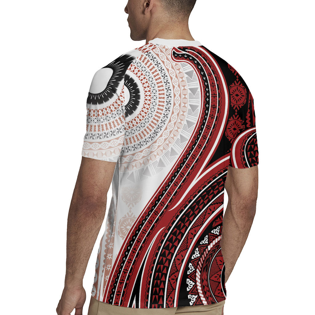 Bula Fiji Vintage Tapa Rugby Jersey Kaivity Masi Wave Motifs - Red