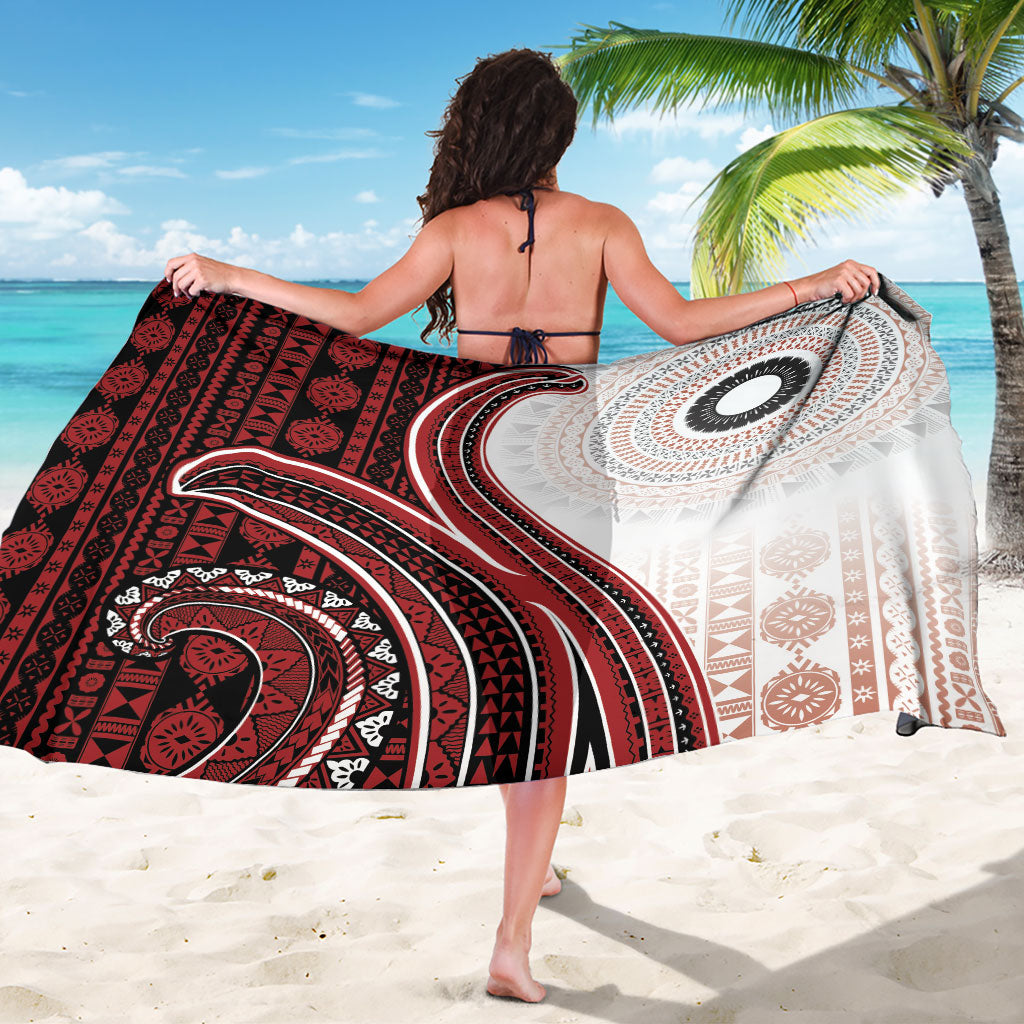 Bula Fiji Vintage Tapa Sarong Kaivity Masi Wave Motifs - Red