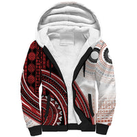 Bula Fiji Vintage Tapa Sherpa Hoodie Kaivity Masi Wave Motifs - Red
