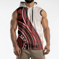 Bula Fiji Vintage Tapa Sleeveless Hoodie Kaivity Masi Wave Motifs - Red