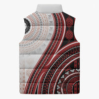 Bula Fiji Vintage Tapa Sleeveless Puffer Jacket Kaivity Masi Wave Motifs - Red