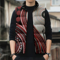 Bula Fiji Vintage Tapa Sleeveless Puffer Jacket Kaivity Masi Wave Motifs - Red