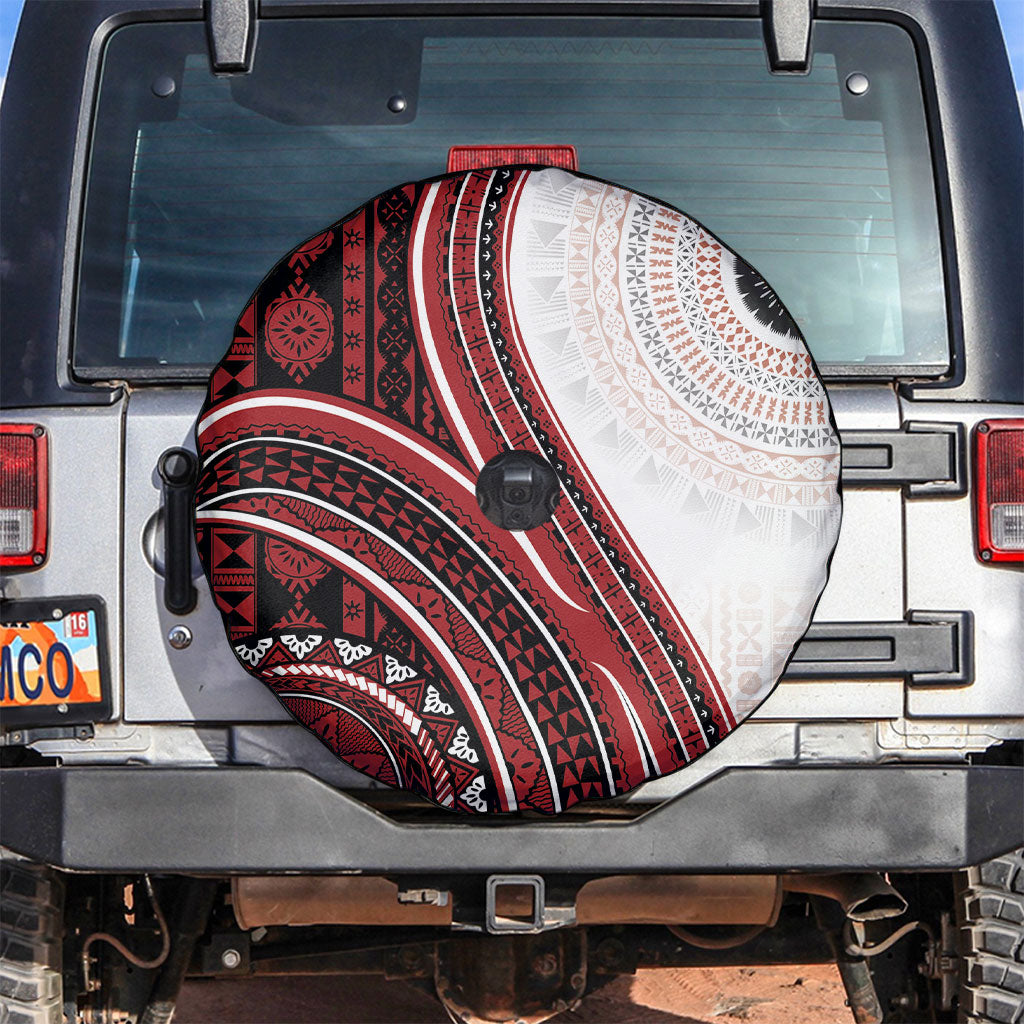 Bula Fiji Vintage Tapa Spare Tire Cover Kaivity Masi Wave Motifs - Red