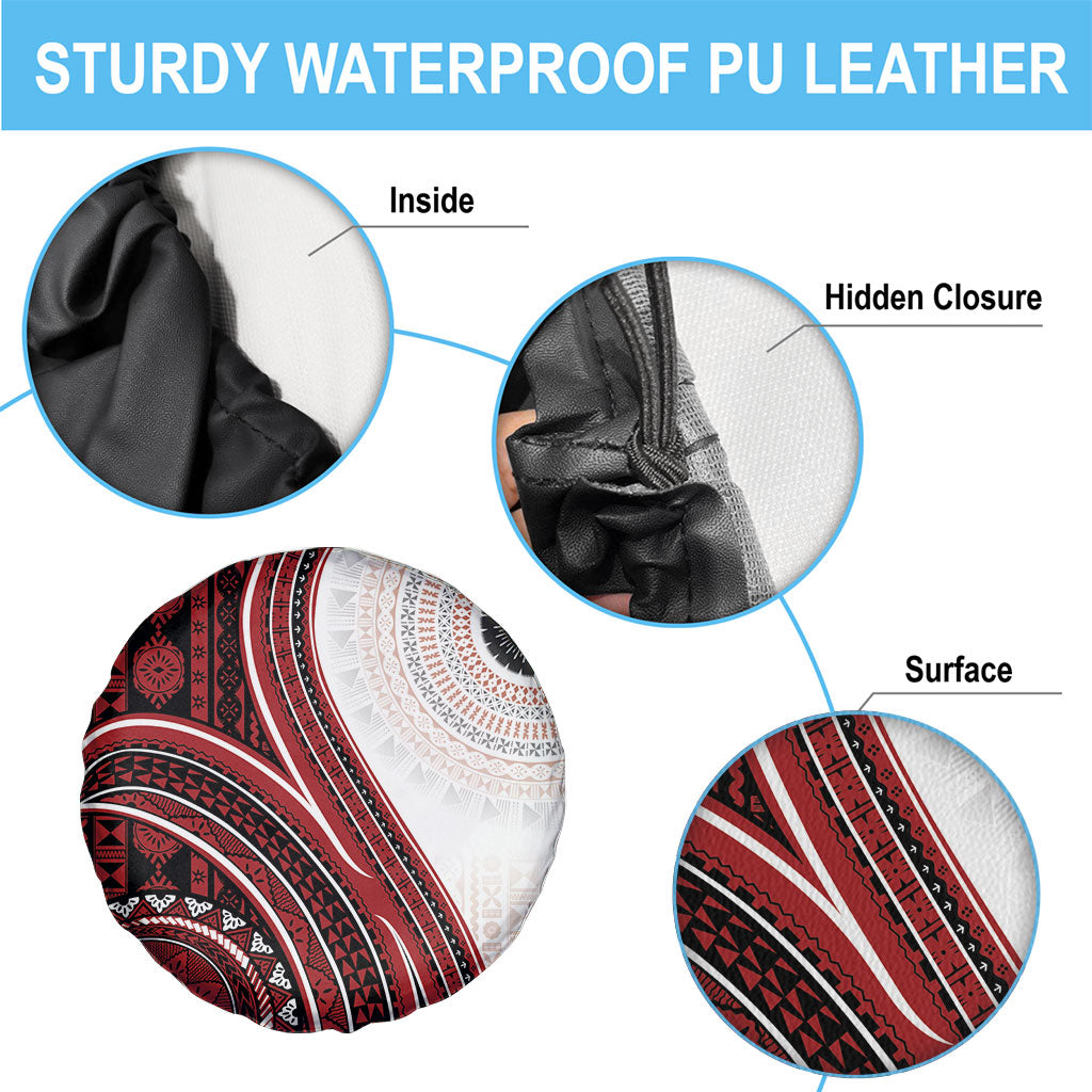 Bula Fiji Vintage Tapa Spare Tire Cover Kaivity Masi Wave Motifs - Red