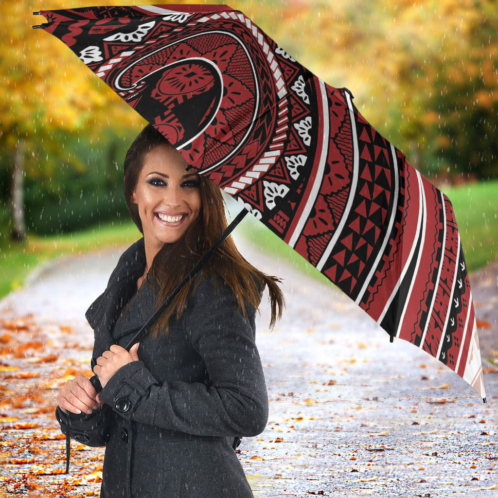 Bula Fiji Vintage Tapa Umbrella Kaivity Masi Wave Motifs - Red