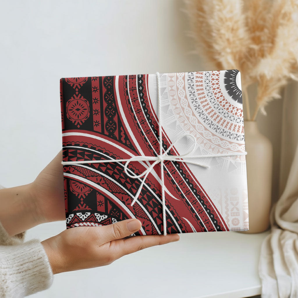 Bula Fiji Vintage Tapa Wrapping Paper Kaivity Masi Wave Motifs - Red