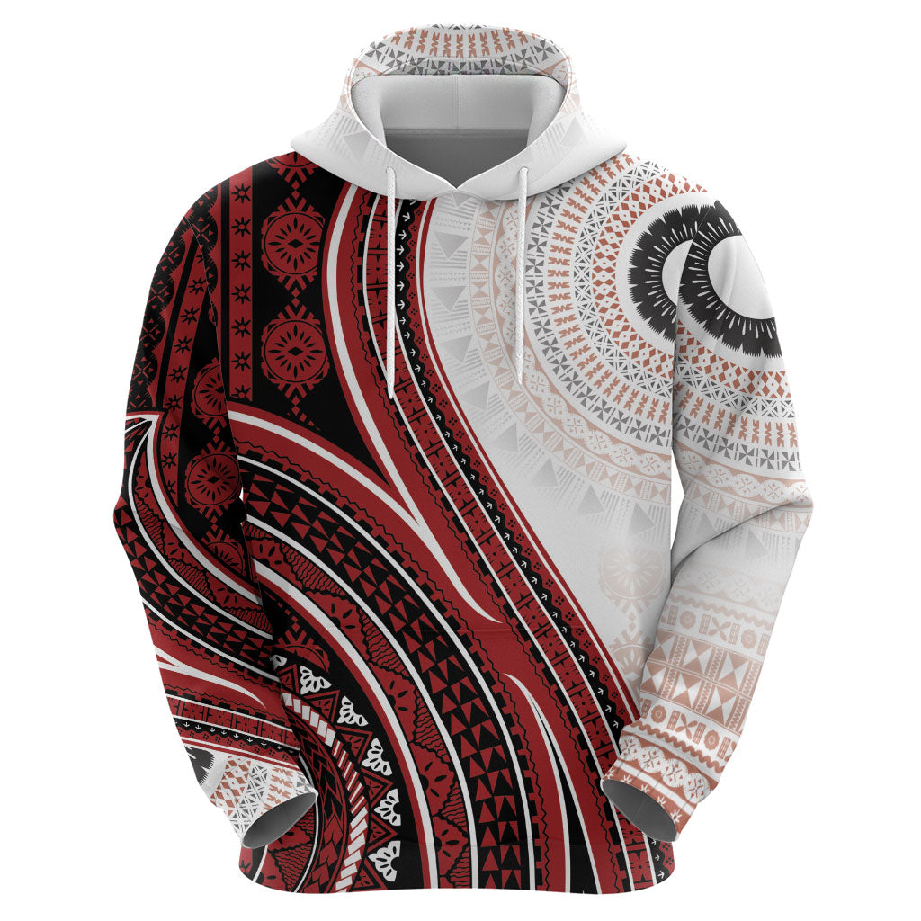 Bula Fiji Vintage Tapa Zip Hoodie Kaivity Masi Wave Motifs - Red