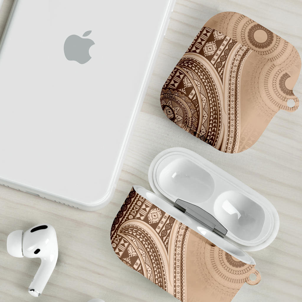 Bula Fiji Vintage Tapa AirPods Case Kaivity Masi Wave Motifs - Mocha