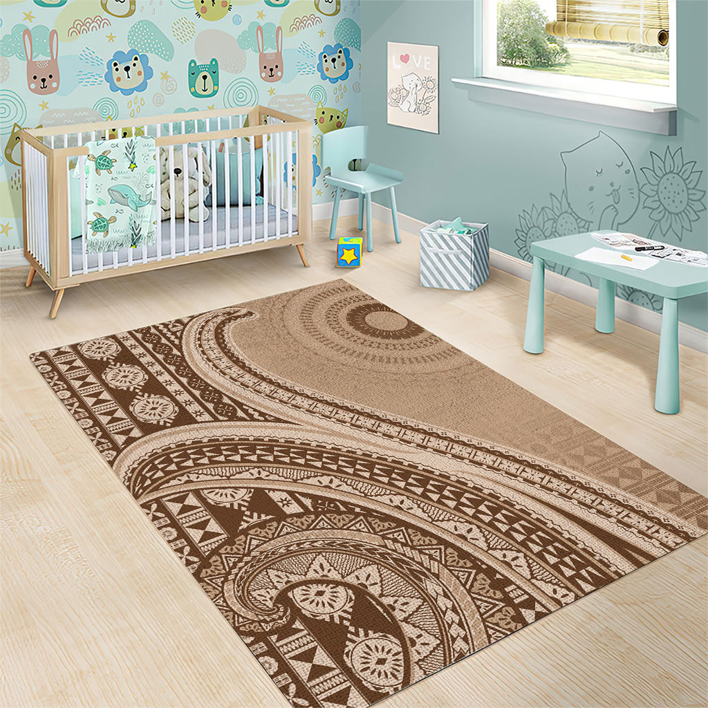Bula Fiji Vintage Tapa Area Rug Kaivity Masi Wave Motifs - Mocha