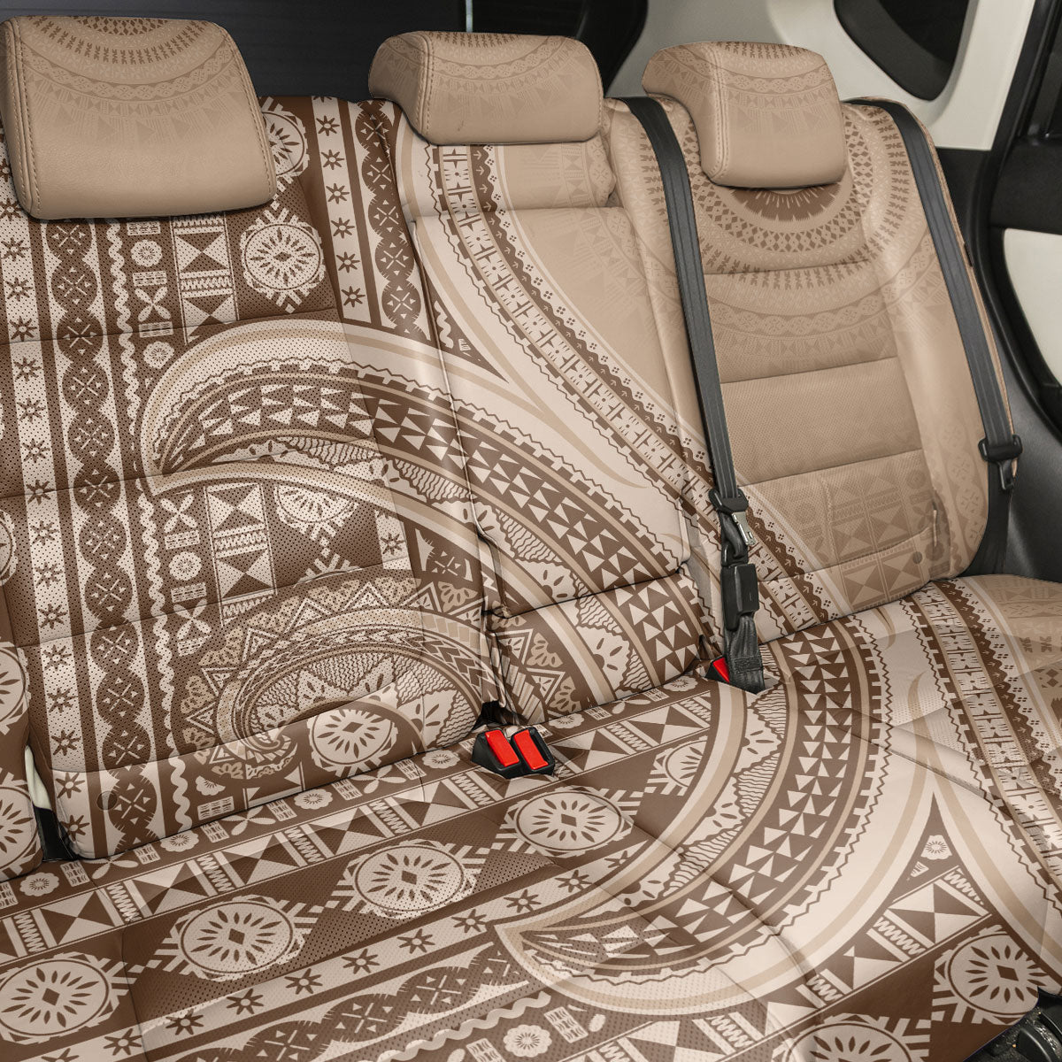 Bula Fiji Vintage Tapa Back Car Seat Cover Kaivity Masi Wave Motifs - Mocha
