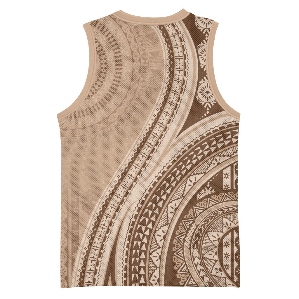 Bula Fiji Vintage Tapa Basketball Jersey Kaivity Masi Wave Motifs - Mocha