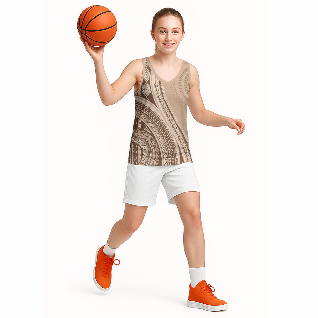 Bula Fiji Vintage Tapa Basketball Jersey Kaivity Masi Wave Motifs - Mocha