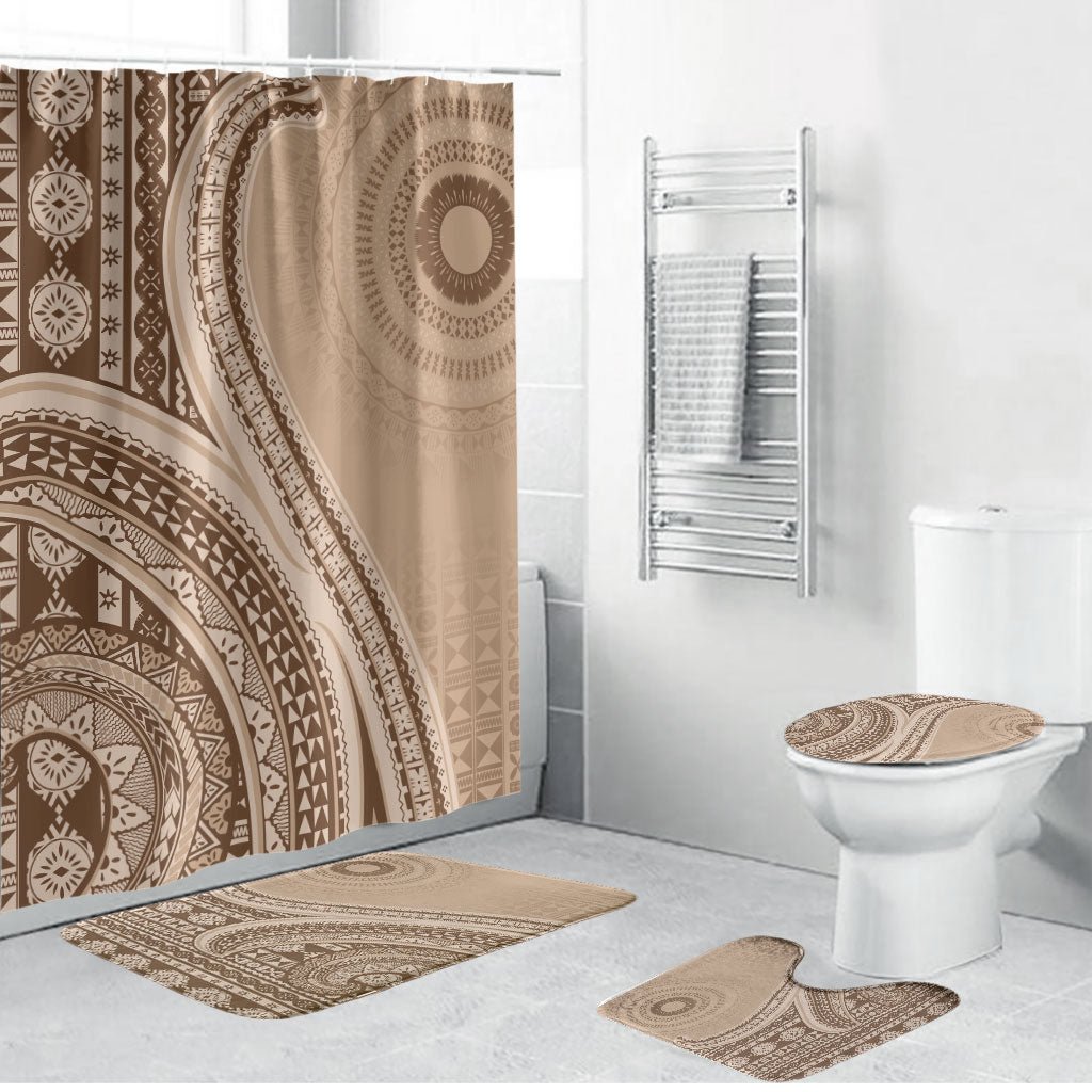 Bula Fiji Vintage Tapa Bathroom Set Kaivity Masi Wave Motifs - Mocha