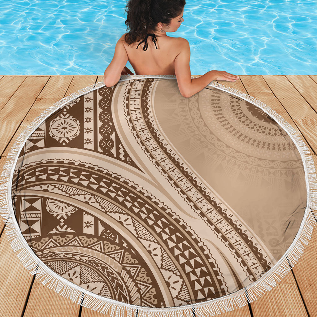 Bula Fiji Vintage Tapa Beach Blanket Kaivity Masi Wave Motifs - Mocha