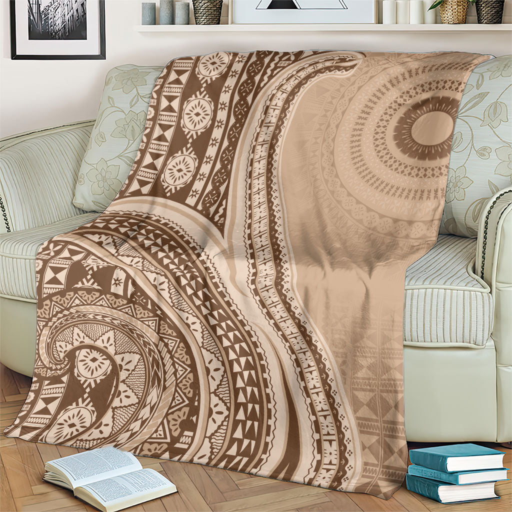 Bula Fiji Vintage Tapa Blanket Kaivity Masi Wave Motifs - Mocha