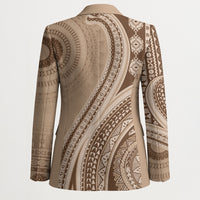 Bula Fiji Vintage Tapa Blazer Kaivity Masi Wave Motifs - Mocha