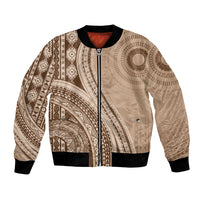 Bula Fiji Vintage Tapa Bomber Jacket Kaivity Masi Wave Motifs - Mocha