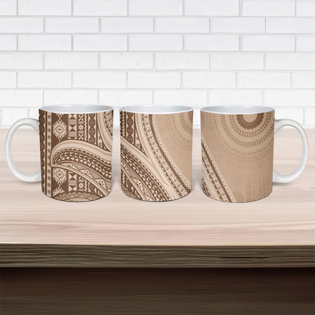 Bula Fiji Vintage Tapa Ceramic Mug Kaivity Masi Wave Motifs - Mocha